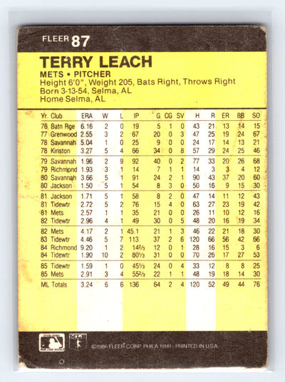 1986 Fleer #87 Terry Leach