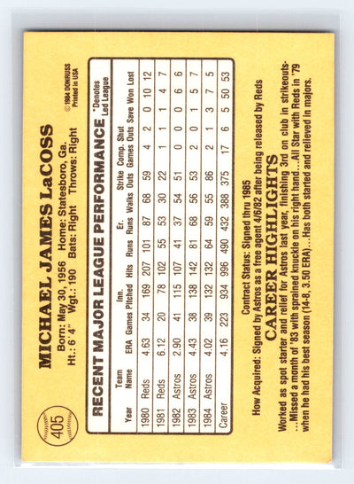 1985 Donruss #405 Mike LaCoss