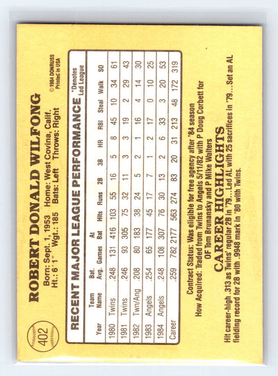 1985 Donruss #402 Rob Wilfong