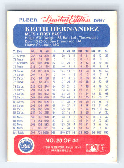 1987 Fleer Limited Edition #20 Keith Hernandez