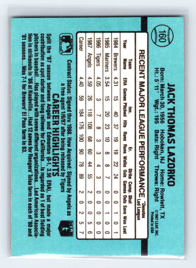 1988 Donruss #160 Jack Lazorko