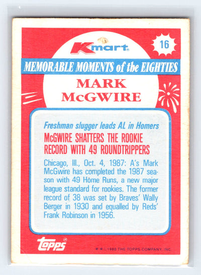 1988 Topps Kmart Memorable Moments #16 Mark McGwire