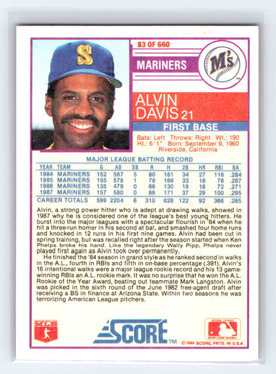 1988 Score #83 Alvin Davis