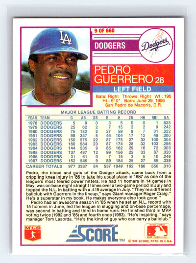 1988 Score #9 Pedro Guerrero