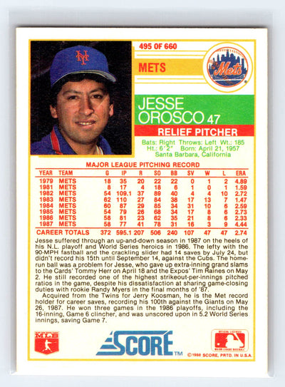 1988 Score #495 Jesse Orosco