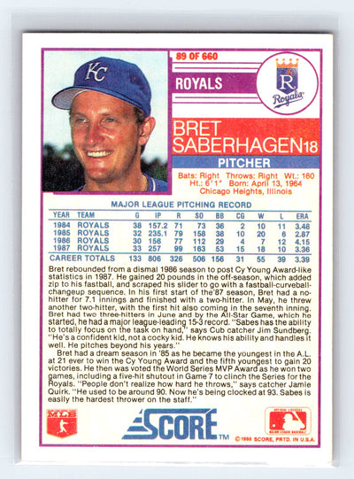 1988 Score #89 Bret Saberhagen