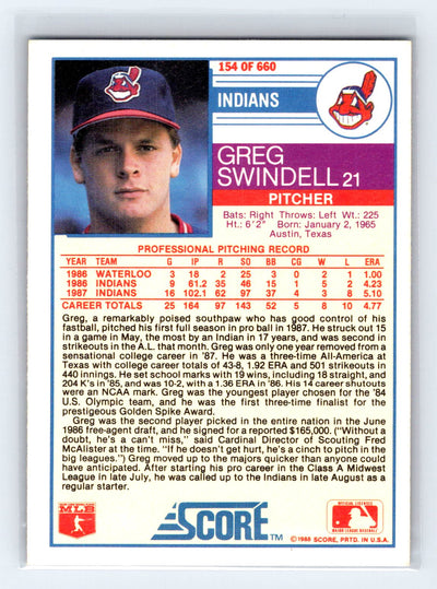 1988 Score #154 Greg Swindell