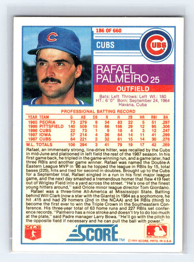 1988 Score #186 Rafael Palmeiro