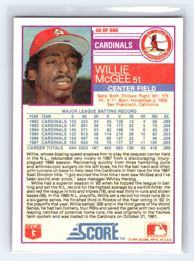 1988 Score #40 Willie McGee