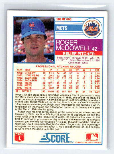 1988 Score #188 Roger McDowell