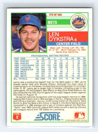 1988 Score #370 Len Dykstra