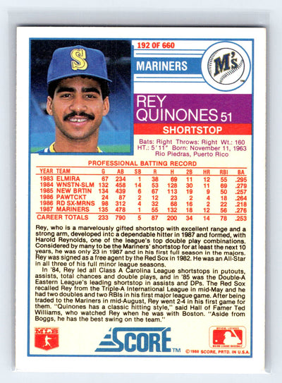 1988 Score #192 Rey Quinones