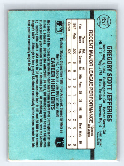 1988 Donruss #657b Gregg Jefferies