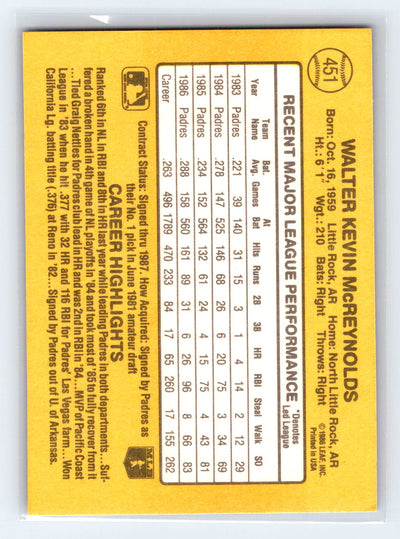 1987 Donruss #451 Kevin McReynolds