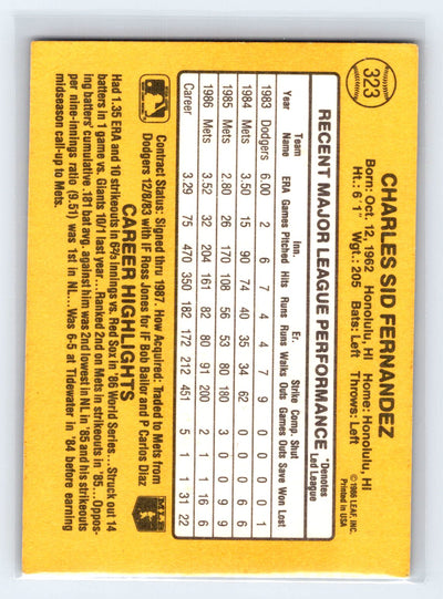 1987 Donruss #323 Sid Fernandez