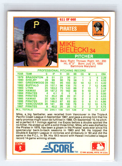 1988 Score #611 Mike Bielecki