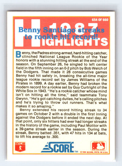 1988 Score #654 Benny Santiago