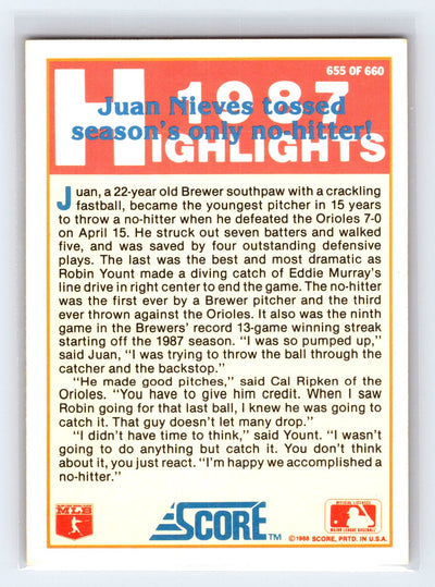 1988 Score #655 Juan Nieves