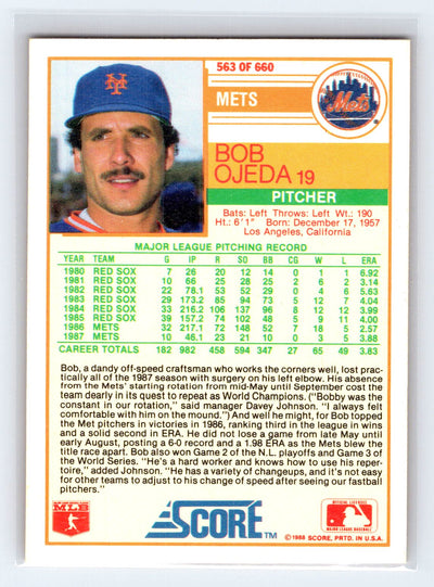 1988 Score #563 Bob Ojeda