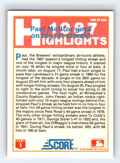 1988 Score #660 Paul Molitor