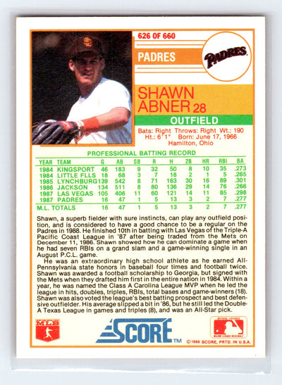 1988 Score #626 Shawn Abner