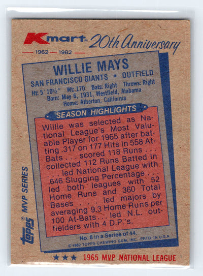 1982 Topps Kmart 20th Anniversary #8 Willie Mays