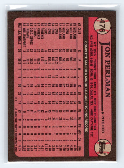 1989 Topps #476 Jon Perlman