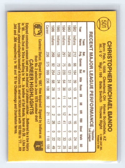 1987 Donruss #501 Chris Bando