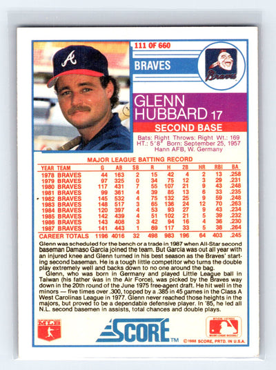 1988 Score #111 Glenn Hubbard