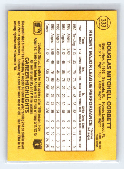 1987 Donruss #333 Doug Corbett