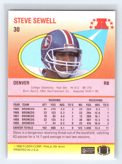 1990 Fleer #30b Steve Sewell Right edge of A in AFC logo aligned with blue