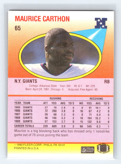 1990 Fleer #65 Maurice Carthon