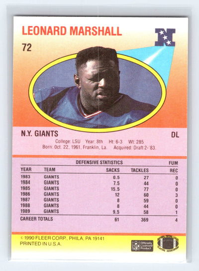 1990 Fleer #72 Leonard Marshall