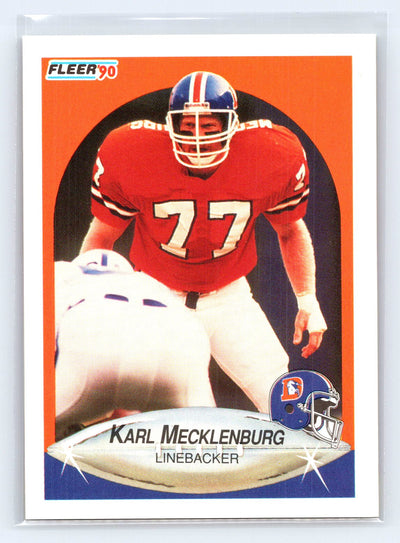 1990 Fleer #28b Karl Mecklenburg Right edge of A in AFC logo aligned with blue