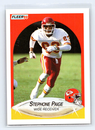 1990 Fleer #207b Stephone Paige Lower right star of AFC logo aligned with blue