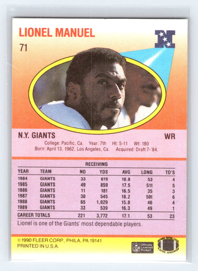 1990 Fleer #71 Lionel Manuel