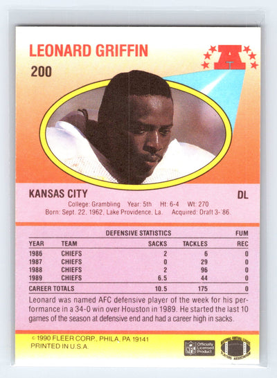 1990 Fleer #200b Leonard Griffin Right edge of A in AFC logo aligned with blue