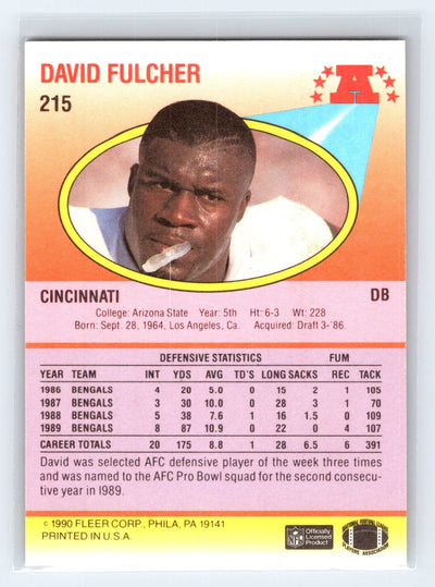 1990 Fleer #215b David Fulcher Right edge of A in AFC logo aligned with blue