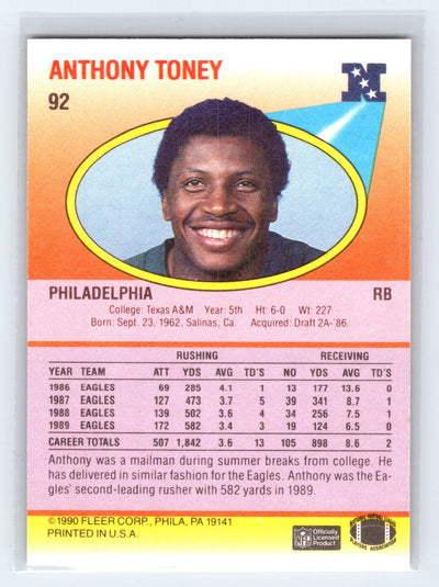 1990 Fleer #92 Anthony Toney