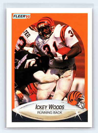 1990 Fleer #223b Ickey Woods Lower right star of AFC logo aligned with blue