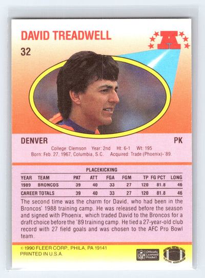 1990 Fleer #32b David Treadwell Right edge of A in AFC logo aligned with blue