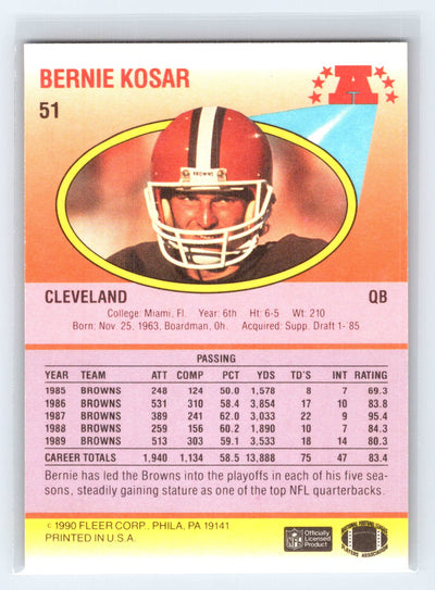 1990 Fleer #51b Bernie Kosar Right edge of A in AFC logo aligned with blue