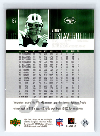 2003 Upper Deck #67 Vinny Testaverde