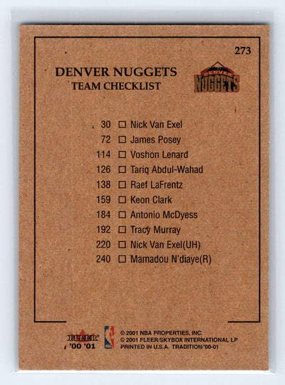 2000-01 Fleer Tradition #273 Denver Nuggets