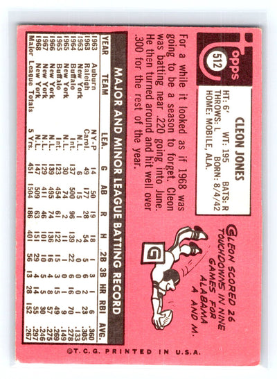 1969 Topps #512 Cleon Jones