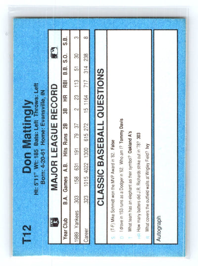 1990 Classic Yellow #T12 Don Mattingly