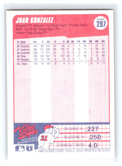 1990 Fleer #297 Juan Gonzalez