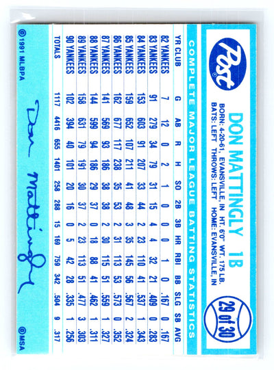 1991 Post Cereal #29 Don Mattingly