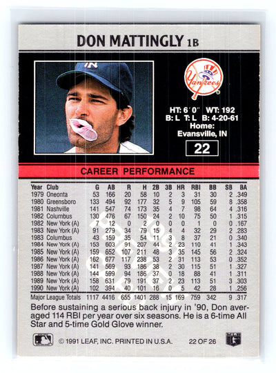 1991 Donruss #22 Don Mattingly Leaf Previews