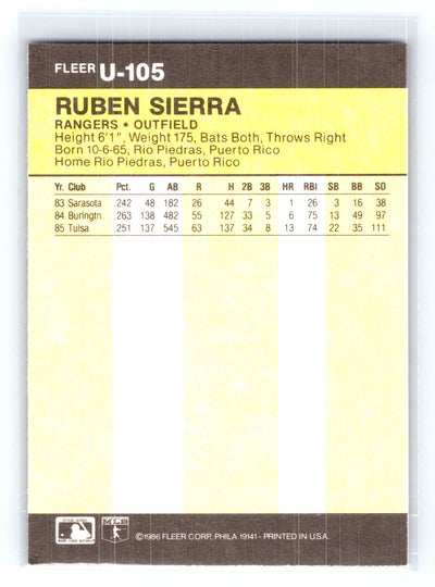 1986 Fleer Update #U-105 Ruben Sierra